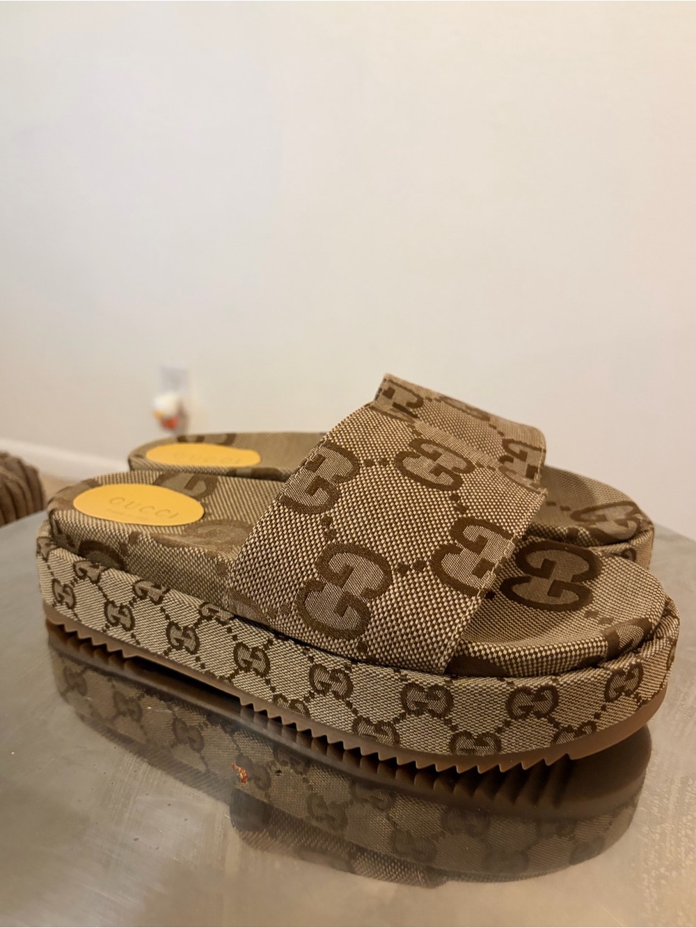 GG Canvas Platform Slide Sandals